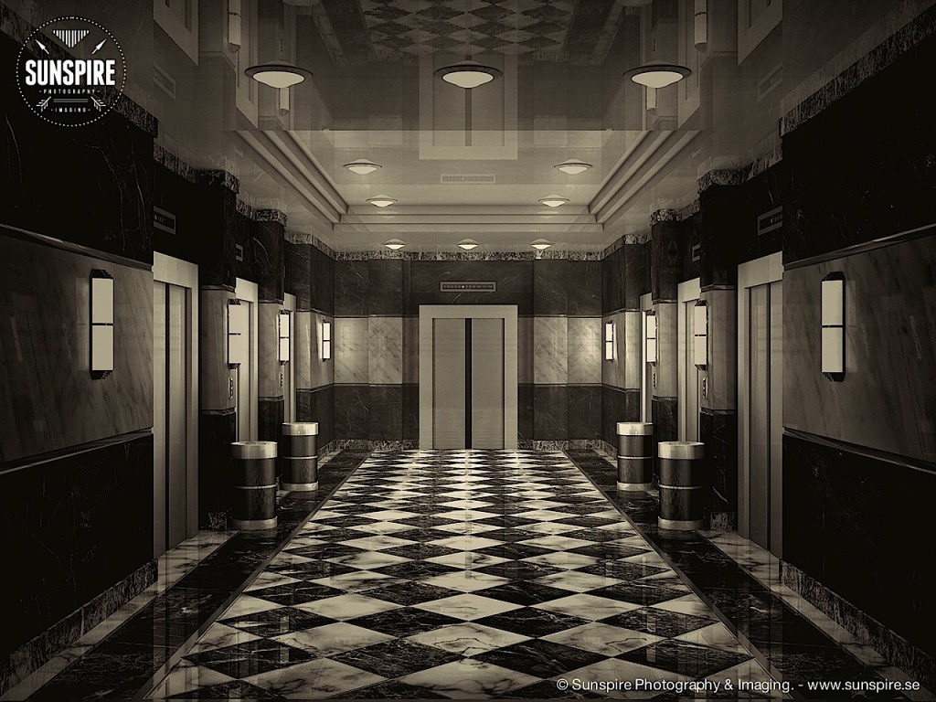 Lobby with elevators. Lot