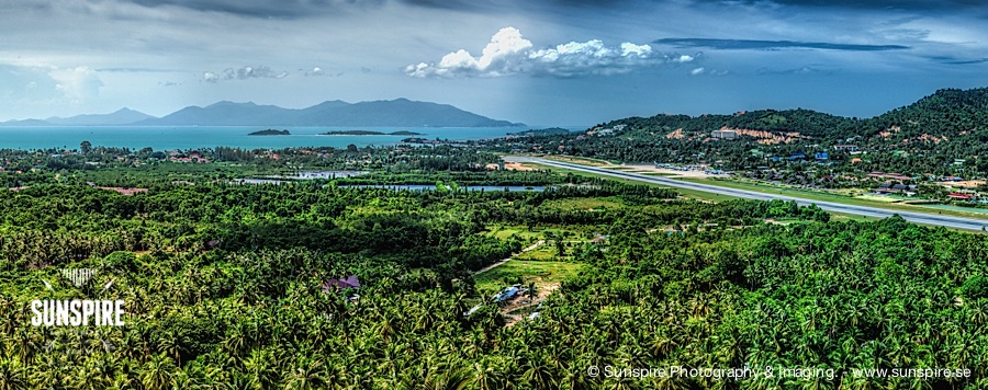 Panorama - Samui Airport, Bo Phut and Choeng Mon seen from Kao Hua Jook Pagoda Koh Samui TH