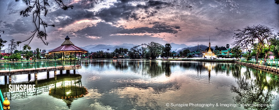 Panorama - HDR Early morning at Wat Chong Kam temple, Mae Hong Son, TH