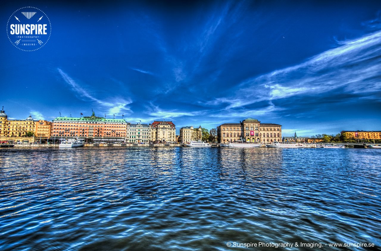 Stockholm Ström, view over Skeppsholmen, The National Museum and Grand Hotel.